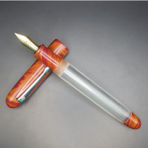 WOW Brand Model-1022A Velir Pirai வெளிர் பிறை Transparent Body with Ebonite Ruby Red and Orange Color Cap Fountain Pen