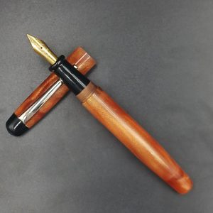 WOW Brand Model-1033A Nayam(Honey) நயம் 13/13mm Handmade Resin Brown And Gold Color Body and Cap No.5.5 Fine Tipped With Silver Clip Eye Dropper Model Fountain Pen SKU 60249