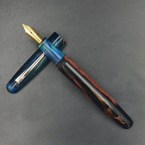 WOW Brand Model-1033A Nayam(Lava Planet) நயம் 13/13mm Handmade Resin Orange Blue Green And Brown Color Body and Cap No.5.5 Fine Tipped Silver Clip Eye Dropper Model Fountain Pen SKU 60252