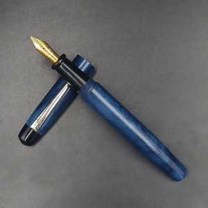WOW Brand Model-1033A Nayam(Celestial Sapphire) நயம் 13/13mm Handmade Resin Blue Color Body and Cap Top on Black Finial No.5.5 Fine Tipped Silver Clip Eye Dropper Model Fountain Pen SKU 60254