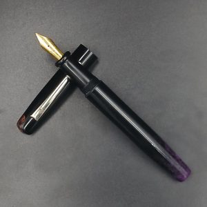 WOW Brand Model-1033A Nayam(Event Horizon) நயம் 13/13mm Handmade Resin Black And Violet Color Body and Cap No.5.5 Fine Tipped Silver Clip Eye Dropper Model Fountain Pen SKU 60255