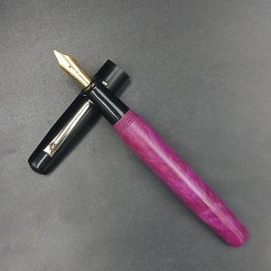 WOW Brand Model-1033A Nayam(Pink Cattleheart) நயம் 13/13mm Handmade Resin Violet And Black No.5.5 Fine Tipped Silver Clip Eye Dropper Model Fountain Pen SKU 60259