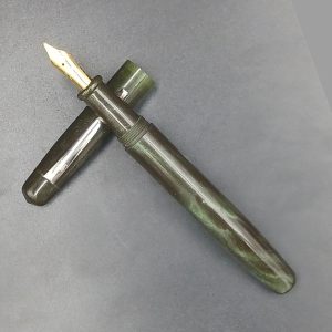 WOW Brand Model-1033A Nayam(Evergreen Moss) நயம் 13/13mm Handmade Resin Olive Green And Forest Green No.5.5 Fine Tipped Silver Clip Eye Dropper Model Fountain Pen SKU 60262