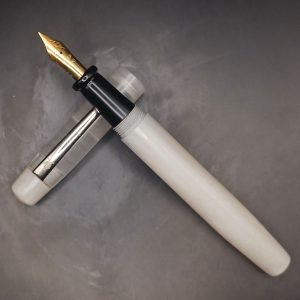 WOW Brand Model-1033A Nayam( Vibuthi) நயம் 13/13mm Handmade Resin Cream White Color Body and Cap No.5.5 Fine Tipped Silver Clip Eye Dropper Model Fountain Pen SKU 60264
