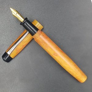 WOW Brand Model-1033A Nayam(Sunrise Maple) நயம் 13/13mm Handmade Resin Gold And Light Brown Color Body and Cap No.5.5 Fine Tipped Silver Clip Eye Dropper Model Fountain Pen SKU 60268
