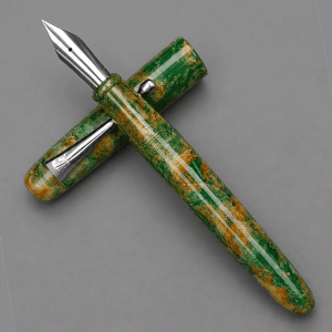WOW Brand Model-1045A Agam அகம்(Evergreen Pebble)அகம் 13mm/15mm Resin Green And Orange Color No.35 Nib Eyedropper Model 3 in 1 Fountain Pen Click Converter Kanwrite Jowa Compatible Thread SKU 60289
