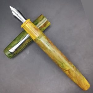 WOW Brand Model-1058A Peyal பெயல் 12/14mm Resin Green Brown And Yellow Color Body No.35 Nib Eyedropper Plus Cartridge And Converter Model Fountain Pen Click Converter Kanwrite Jowa Compatible Thread SKU 60316