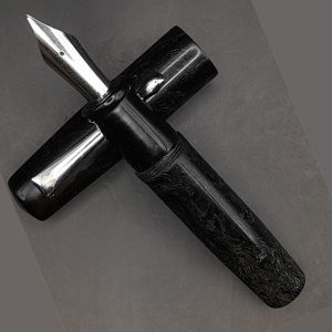 WOW Brand Model-1010A (Olive Nebula) Kural (குறள்) Handmade Resin Mottled Yellow And Black Color Clip Top Finial Black No.35 Eyedropper Model Fountain Pen with Kanwrite Jowo Compatible Thread SKU 60326