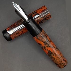 WOW Brand Model-1010A (Molten Mahogany) Kural (குறள்) Handmade Resin Orange, Black and Red Color Mixed Body and Cap , Silver Clip Top Finial Black No.35 Eyedropper Model Fountain Pen with Kanwrite Jowo Compatible Thread SKU 60330