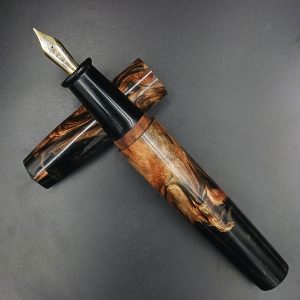 WOW Brand Model-1055B Pawan(Golden Obindian) 30mm/30mm Resin Black And Brown Color No.9 Medium Nib Eyedropper Model Fountain Pen SKU 60341