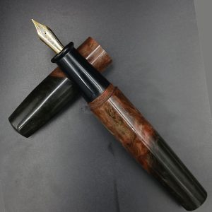 WOW Brand Model-1055B Pawan(Bronze Flame) 30mm/30mm Resin Brown Black And Light Brown Color No.9 Medium Nib Eyedropper Model Fountain Pen SKU 60342