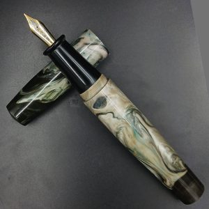 WOW Brand Model-1055B Pawan(Pearl Mirage) 30mm/30mm Resin Black White Cream And Sky Blue Color No.9 Medium Nib Eyedropper Model Fountain Pen SKU 60343